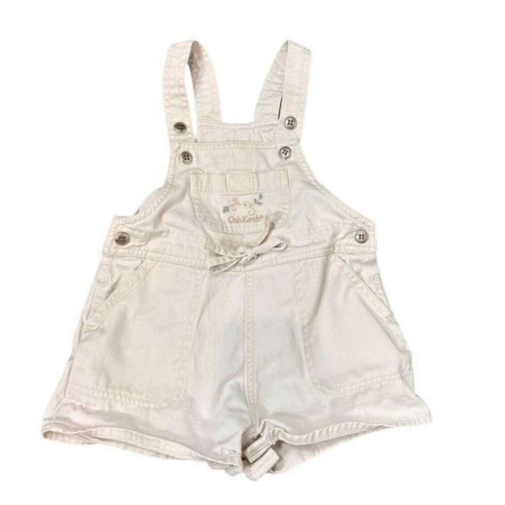 OshKosh B’Gosh Vintage Baby Girl Overalls Beige Ruffle Romper 12 months Outfit